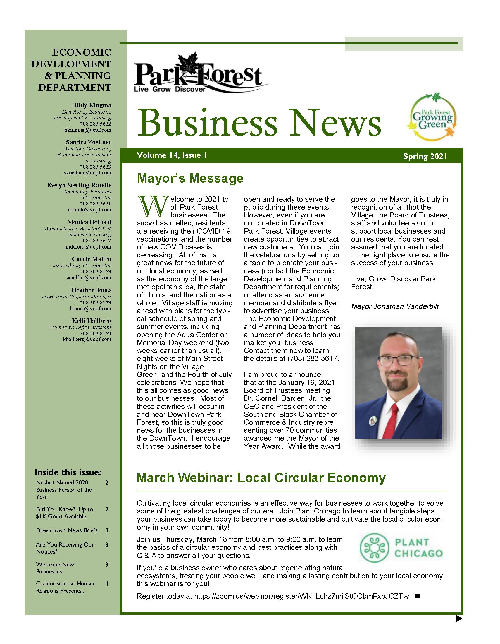 Park Forest Business Newsletter Spring 2021